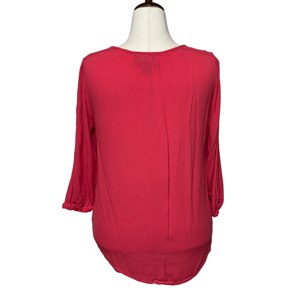 Cynthia Rowley Top Womens 1X Red Embroidered Tunic 3/4 Sleeve Pullover Blouse - Picture 3 of 10